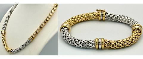 A Fabulous Designer FOPE 18K Gold Necklace and Bracelet Set. Necklace - 45cm. Bracelet 19.5cm.