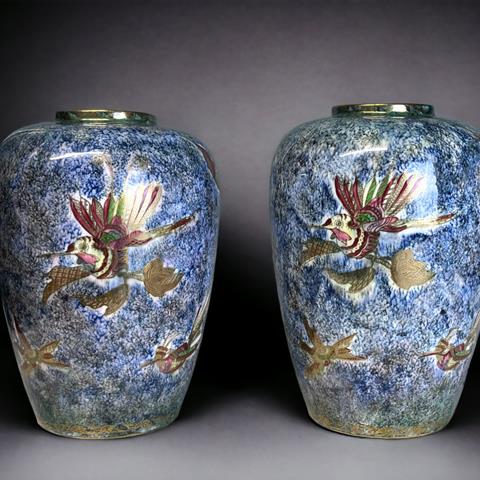 A Pair of Daisy-Makeig Jones for Wedgwood Lustre 'Hummingbird' Vases. Circa 1930