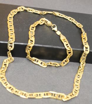 Amoro 14 kt gold Italy Curb necklace and matching bracelet weighs 39.74 grams