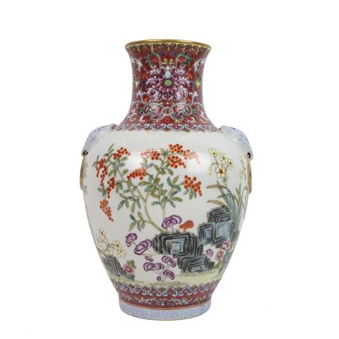 A Chinese Famille Rose Vase of Baluster Shape, With Tapering Body, Everted Mouth Rim and Short Foot Rim