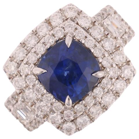 An 18ct White Gold Sri Lankan Sapphire and Diamond Cluster Ring