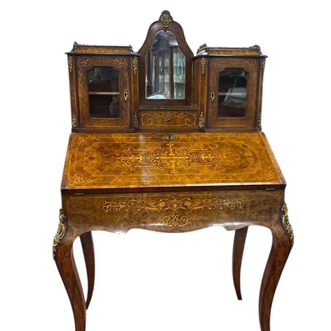 Very Fine 19C Inlaid Burr Walnut Bonheur Du Jour