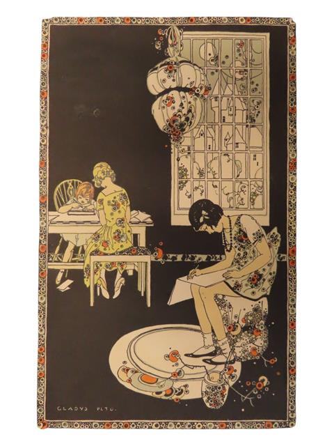 Gladys peto, 1890-1977, c.,1920's Art Deco, girls drawing in a period interior with fairytale castle through the window