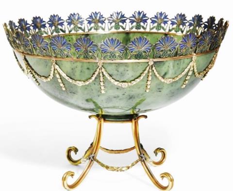 A large 15ct solid gold enamel centrepiece bowl