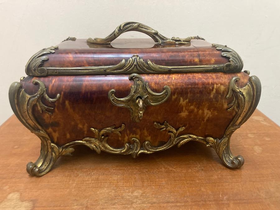 Late 18th Century Antique French Faux Tortoise Shell Jewellery Casket / Locking Wooden Box