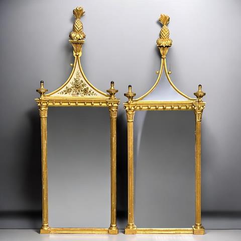 A Pair Of Giltwood Eglomise Pier Mirrors.