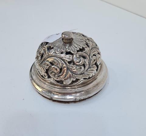 A pretty silver bell having pierced foliate body, hallmarked Birmingham 1904, William Henry Sparrow