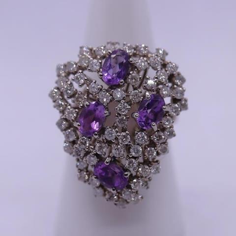 Fine 18ct White Gold Amethyst & Diamond Set Cocktail Ring