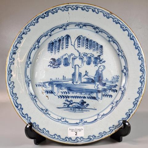 Early 18th Century English Delft Pottery Chinoiserie Style Blue and White Plate