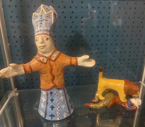 Lionel Miskin Newlin school for folk art original ceramic figure x 2