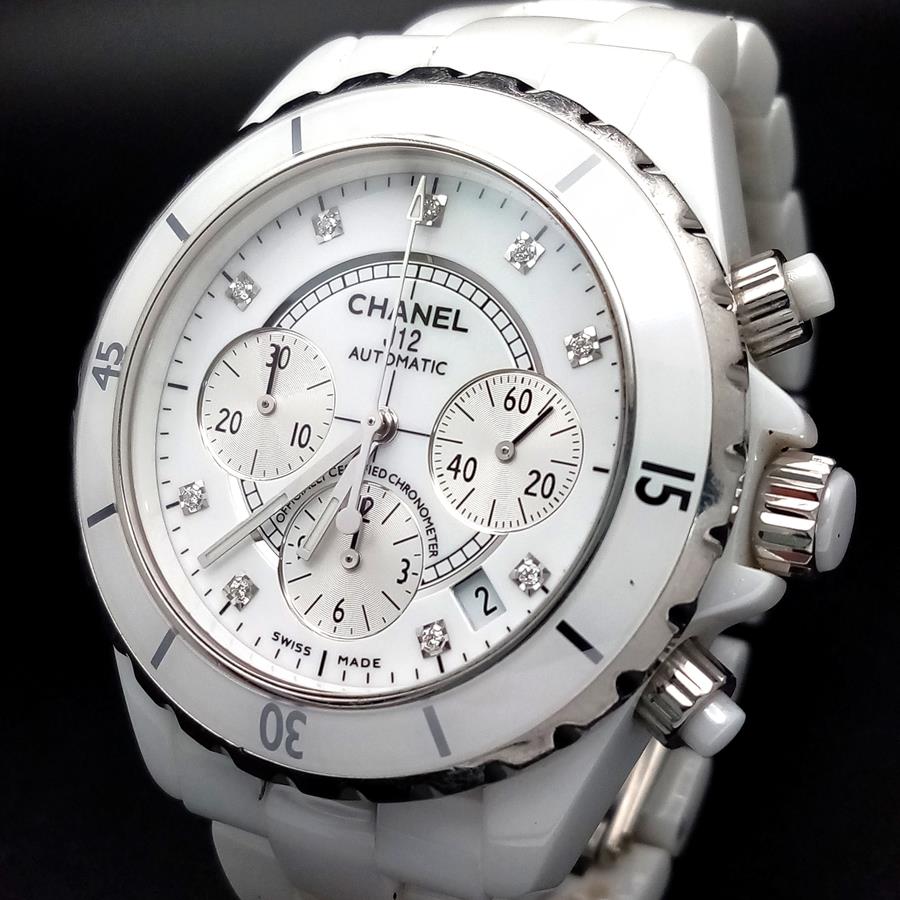 A Chanel J12 Automatic Diamond Ladies Chronograph Watch