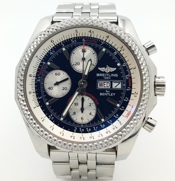 A Breitling Special Edition 'Bentley' Automatic Chronograph Gents Watch. Model - MD33822. Stainless steel bracelet and case