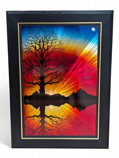 Chris DeRubeis (American, born 1978). "Tree" - 2017, mixed media on aluminum including air brush painting and hand ground surface, signed to lower right