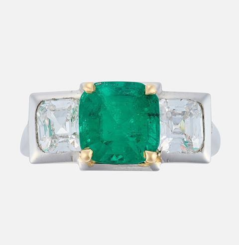 A Columbian Emerald and Diamond Ring in Platinum