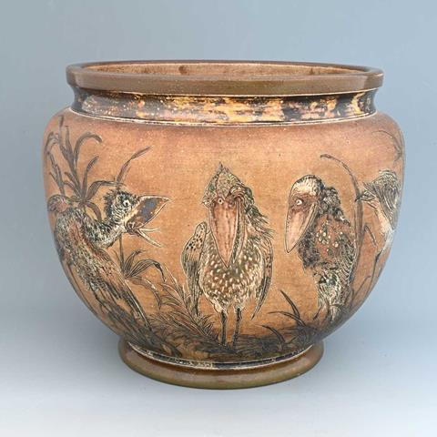 Robert Wallace Martin for Martin Brothers, a Large Stoneware Wally Bird Jardiniere, 1893