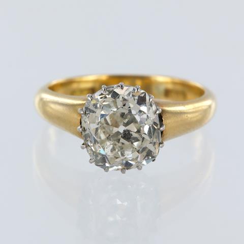 18ct Yellow Gold Diamond Solitaire Ring, Cushion Shaped Old Cut