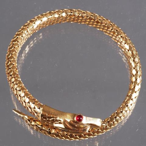 An Italian 18ct Gold Serpent Bracelet With Ruby Eyes