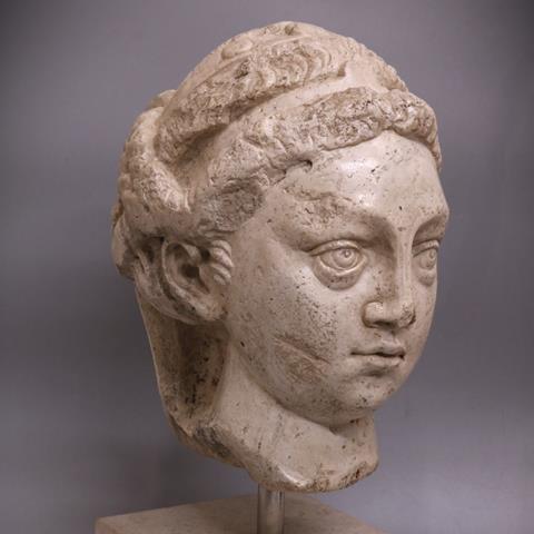 Roman White Marble Head of a Noble Woman, 3rd-4th Century A.D