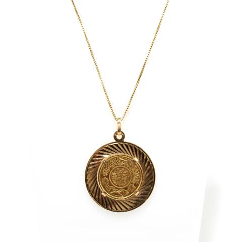 An Arabic Gold Coin Pendant on an 18ct Gold Chain