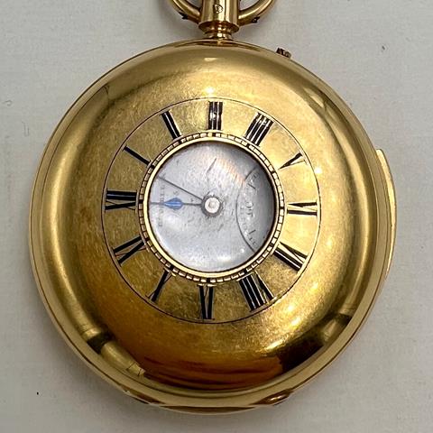 An 18 Carat Gold Half Hunter Minute Repeater Chiming Pocket Watch With Subsidiary Seconds Dial