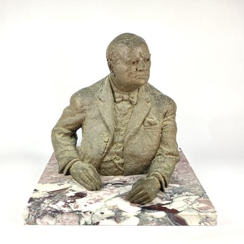 Kenneth Carter (1928 - 2007), A Bronzed Resin Bust of Winston Churchill, Signed and Dated