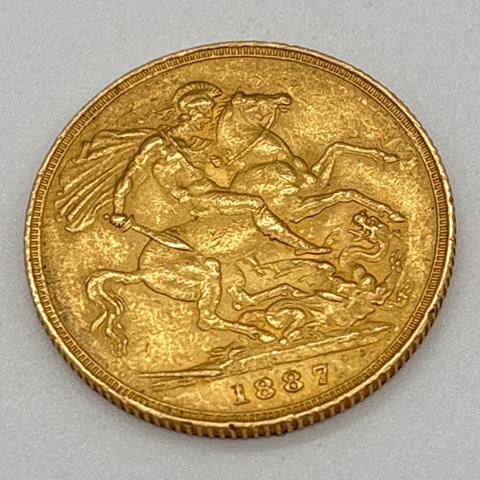 An 1887 Queen Victoria Jubilee Head Gold Sovereign Coin With Jubilee Bust to Obverse