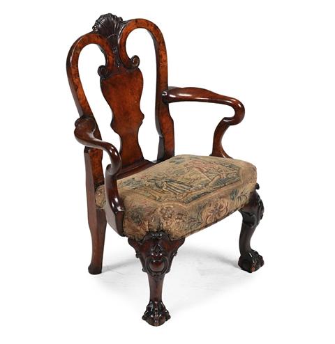 A Walnut and Burr Walnut Child's Armchair in George II Style