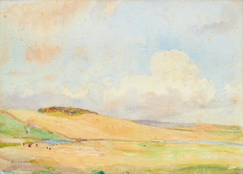 Frederick William Jackson RBA,  British 1859-1918 -   Landscape with field;   watercolour on paper