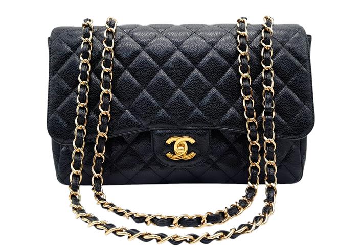 A Chanel Black Caviar Leather Jumbo Classic Flap Bag