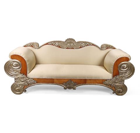 A Swedish Biedermeier cherrywood and parcel silver-gilt sofa, first quarter 19th century