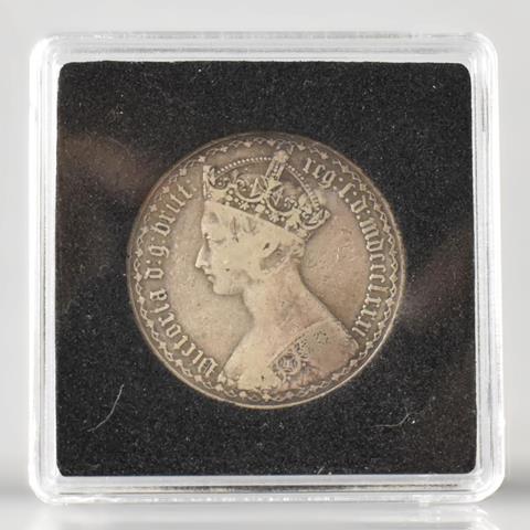 A Victorian 1873 Silver One Florin, Crowned Gothic Bust Facing Left
