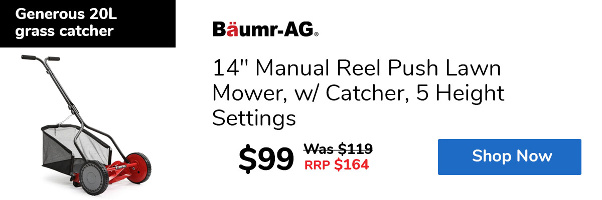 14" Manual Reel Push Lawn Mower, w/ Catcher, 5 Height Settings