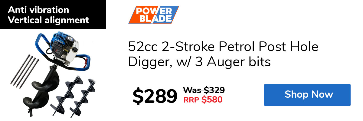 52cc 2-Stroke Petrol Post Hole Digger, w/ 3 Auger bits