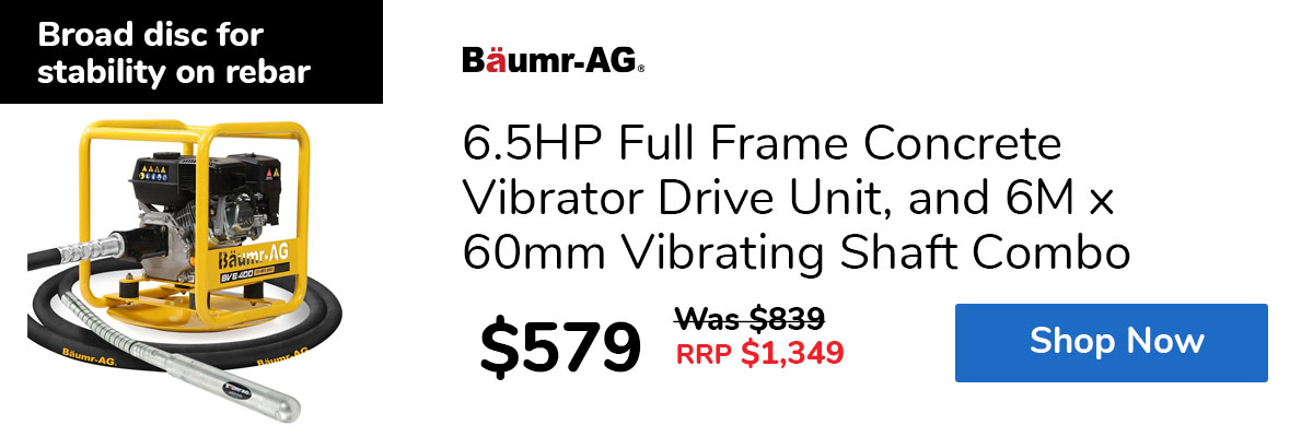 6.5HP Full Frame Concrete Vibrator Drive Unit, and 6M x 60mm Vibrating Shaft Combo