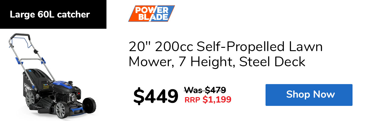 20" 200cc Self-Propelled Lawn Mower, 7 Height, Steel Deck