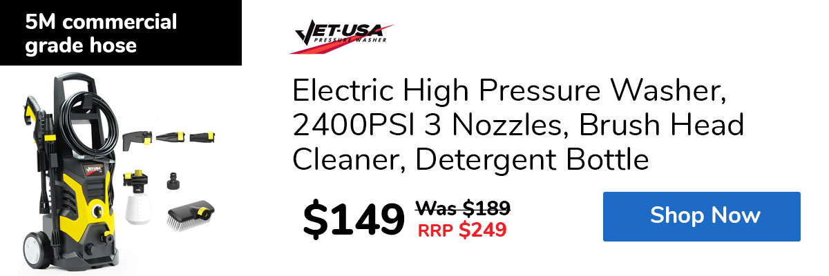 Electric High Pressure Washer, 2400PSI 3 Nozzles, Brush Head Cleaner, Detergent Bottle