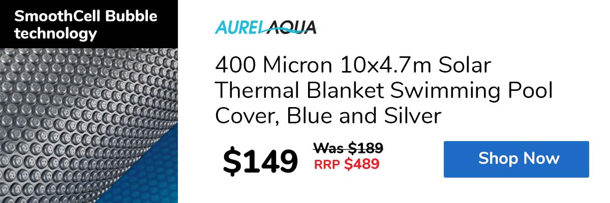 400 Micron 10x4.7m Solar Thermal Blanket Swimming Pool Cover, Blue and Silver