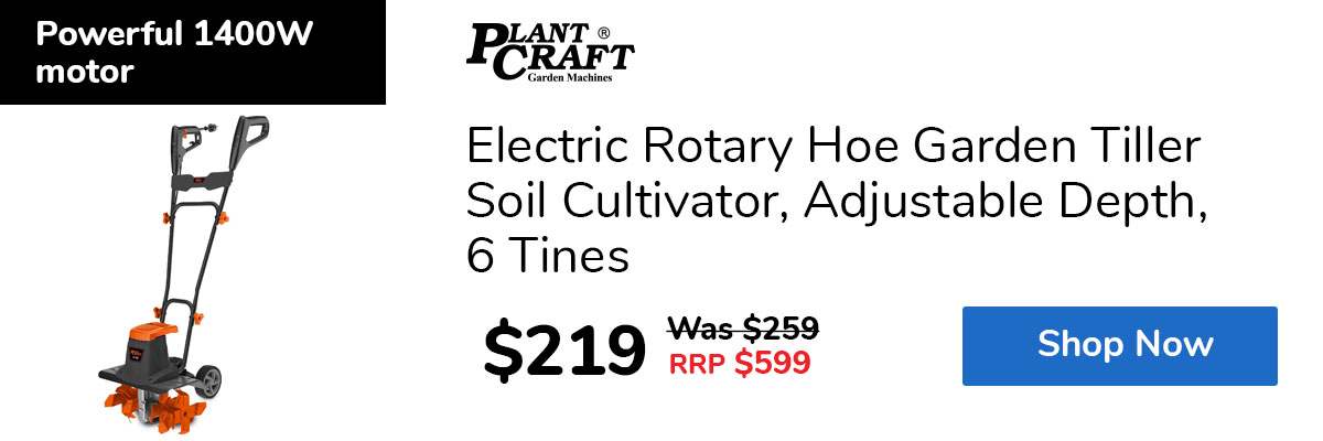 Electric Rotary Hoe Garden Tiller Soil Cultivator, Adjustable Depth, 6 Tines