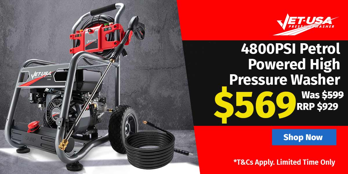 4800PSI Petrol Powered High Pressure Washer, w/ 30m Hose and Drain Cleaner