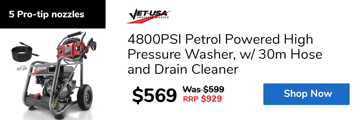 4800PSI Petrol Powered High Pressure Washer, w/ 30m Hose and Drain Cleaner