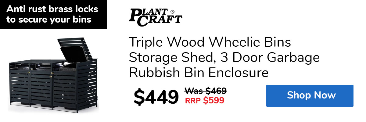 Triple Wood Wheelie Bins Storage Shed, 3 Door Garbage Rubbish Bin Enclosure