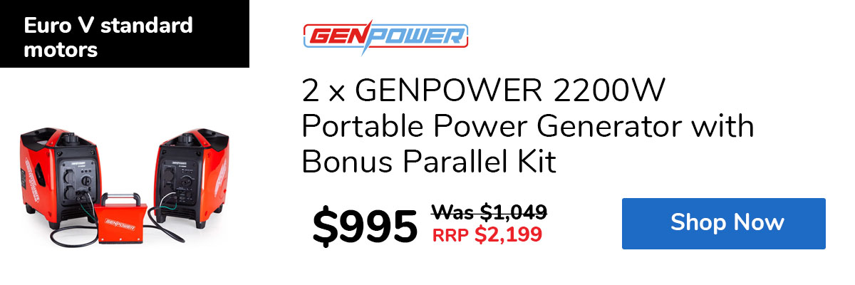 2 x GENPOWER 2200W Portable Power Generator with Bonus Parallel Kit