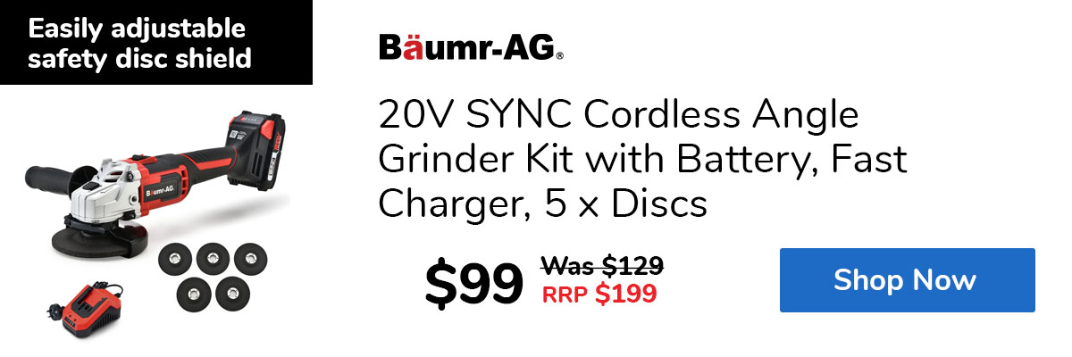 20V SYNC Cordless Angle Grinder Kit with Battery, Fast Charger, 5 x Discs