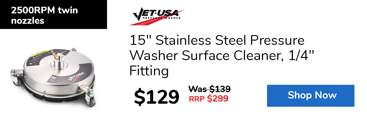 15" Stainless Steel Pressure Washer Surface Cleaner, 1/4" Fitting