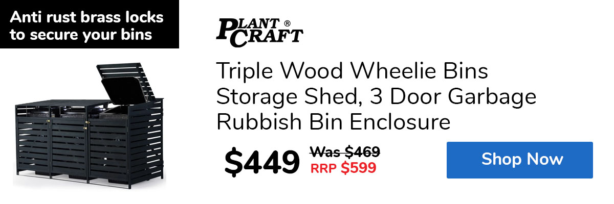 Triple Wood Wheelie Bins Storage Shed, 3 Door Garbage Rubbish Bin Enclosure