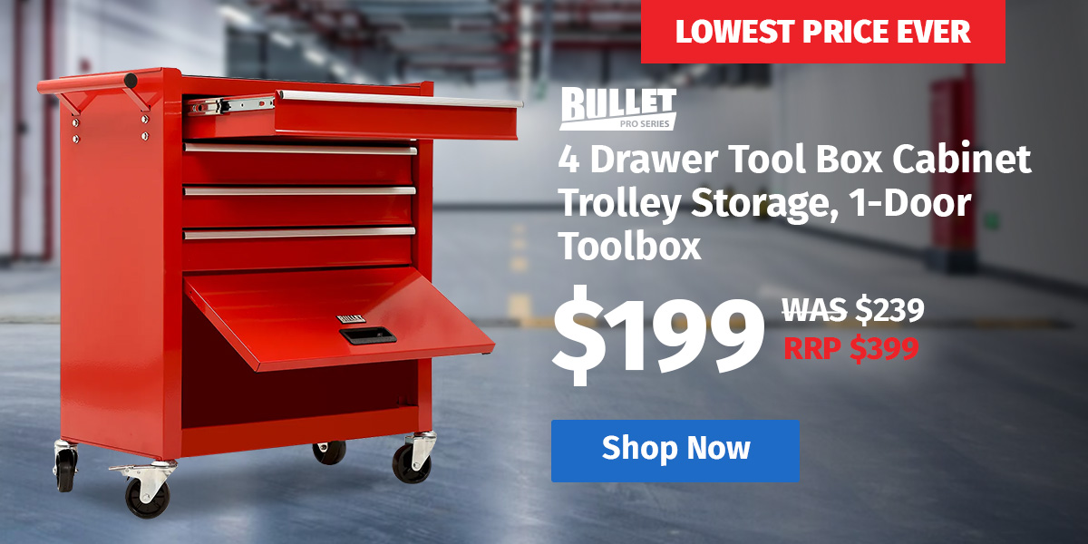 BULLET Pro 4 Drawer Tool Box Cabinet Trolley Storage, 1-Door Toolbox Garage Organiser Set, Red