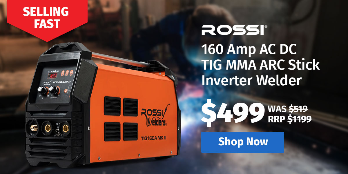  ROSSI 160 Amp AC DC TIG MMA ARC Stick Inverter Welder, Ideal for Aluminium and Copper Welding, 15A Plug