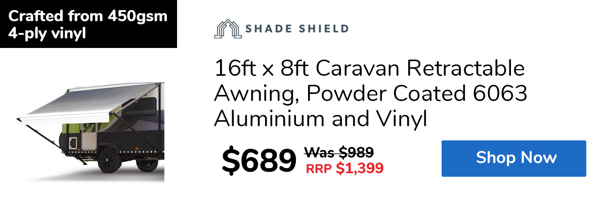 16ft x 8ft Caravan Retractable Awning, Powder Coated 6063 Aluminium and Vinyl
