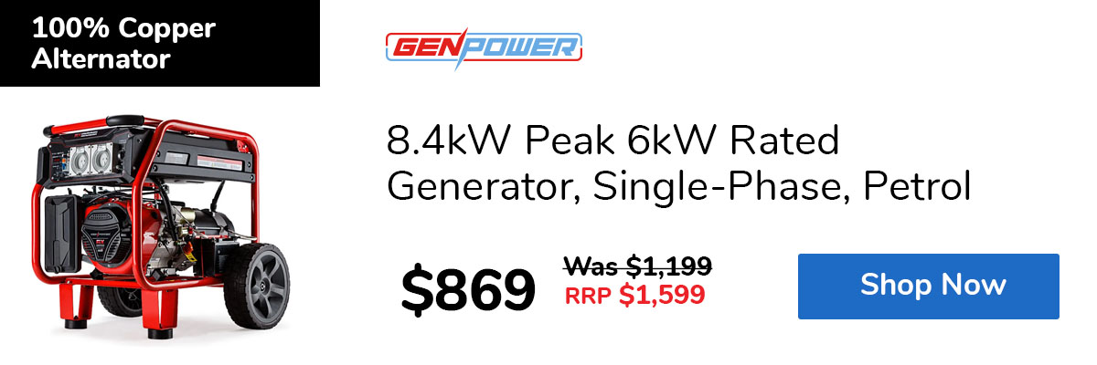 8.4kW Peak 6kW Rated Generator, Single-Phase, Petrol