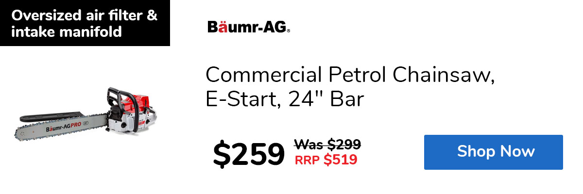 Commercial Petrol Chainsaw, E-Start, 24" Bar